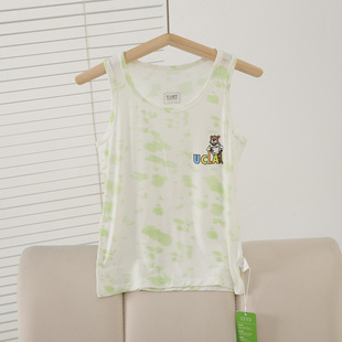 Children's New Summer Thin 50-Count Modal Vest with Tie-Dye Floral Design, Casual Loose Fit for Boys, Refreshing and Breathable