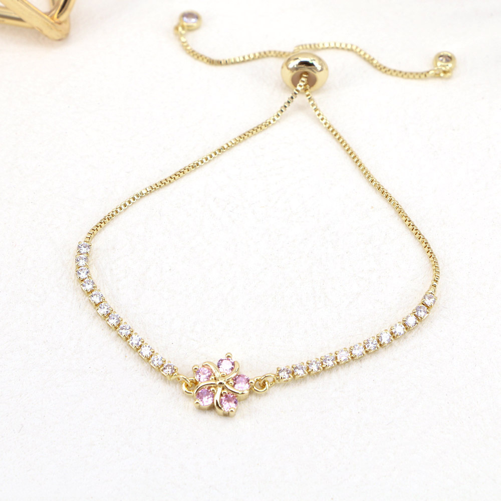 Simple Copper Micro-inlaid Zircon Colorful Flower Adjustable Bracelet display picture 5