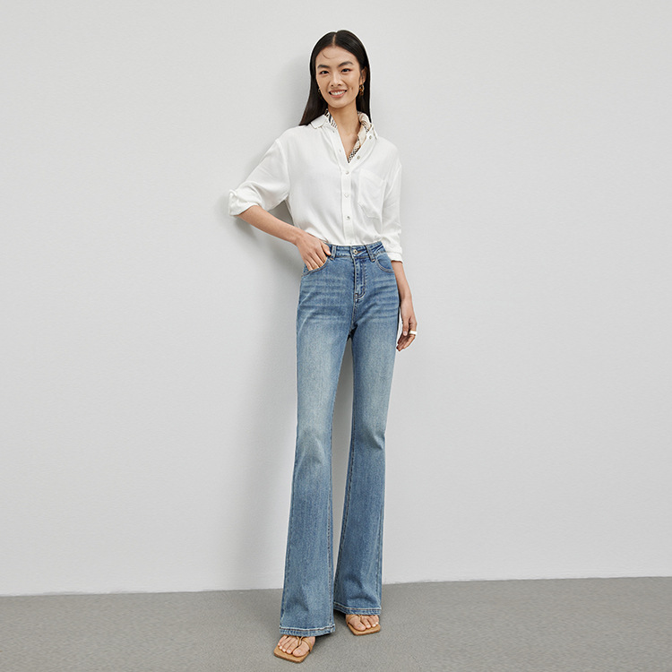 HEY + JEANS ハイエンドデザインレトロジーンズ女性の春と秋の新しいハイウエスト痩身ハイフレアパンツ