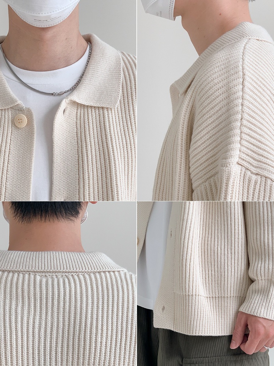 Men’s Oversized Knit Cardigan Minimalist Unisex Sweater (Anti-Wrinkle Polyester, 4 Sizes, Lapel Collar, Winter Layering Essential)_voghion.com