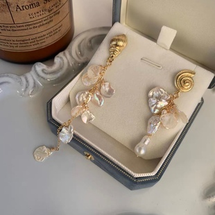 Keshi Broken Silver Natural Baroque Petal Pearl Shell Conch 925 Silver Needle French Romantic Niche Earrings New
