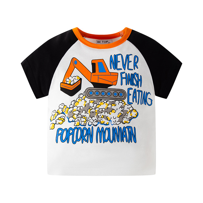 Muestras personalizadas de be top camisetas de niños nuevos niños de verano dibujos animados automóviles de color de manga de bebé de moda coreana