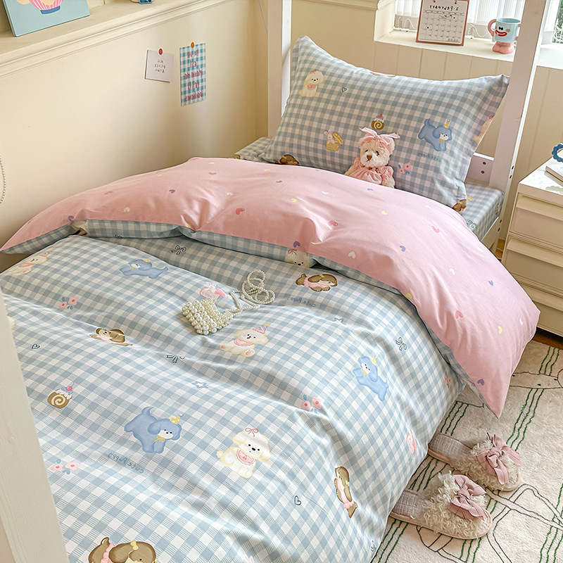 Cama fresca pequeña de cuatro piezas de algodón puro 2025 nuevo estilo dormitorio de estudiantes universitarios sábana edredón ropa de cama de tres piezas