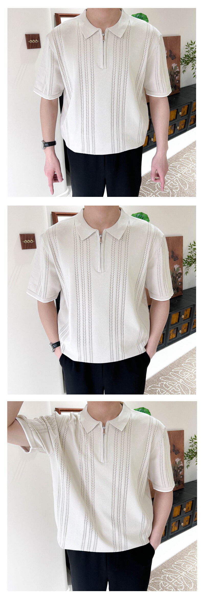 Polo homme manches courtes avec fermeture éclair maille casual_voghion.com