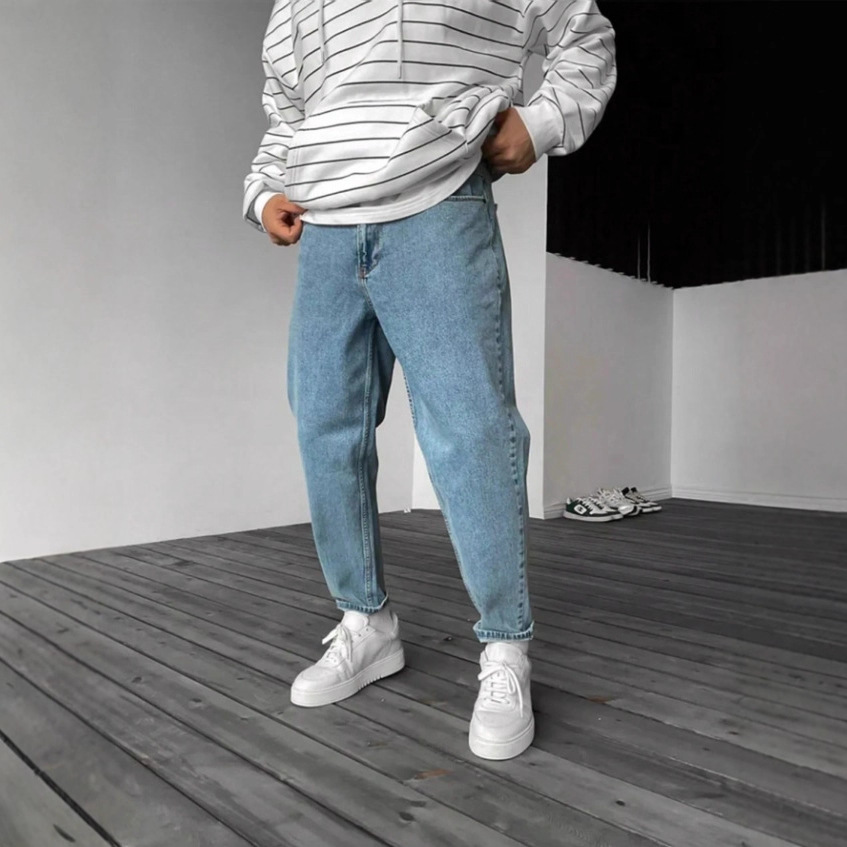 European And American Stretch Men's Jeans Trend Ripped Zipper Small Feet Trousers_mkmklike.com