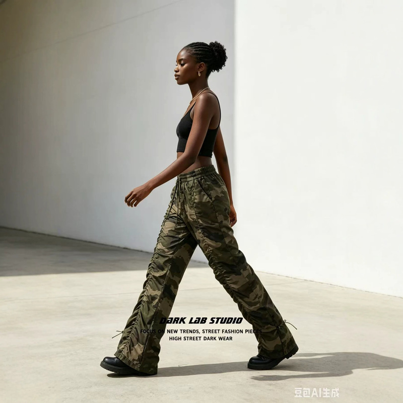 Cross-Border Workwear Hip-Hop Stacked Casual Pants for Men and Women, Slim Fit, Slightly Flared, Pleated, High Street Style, Trendy on Instagram