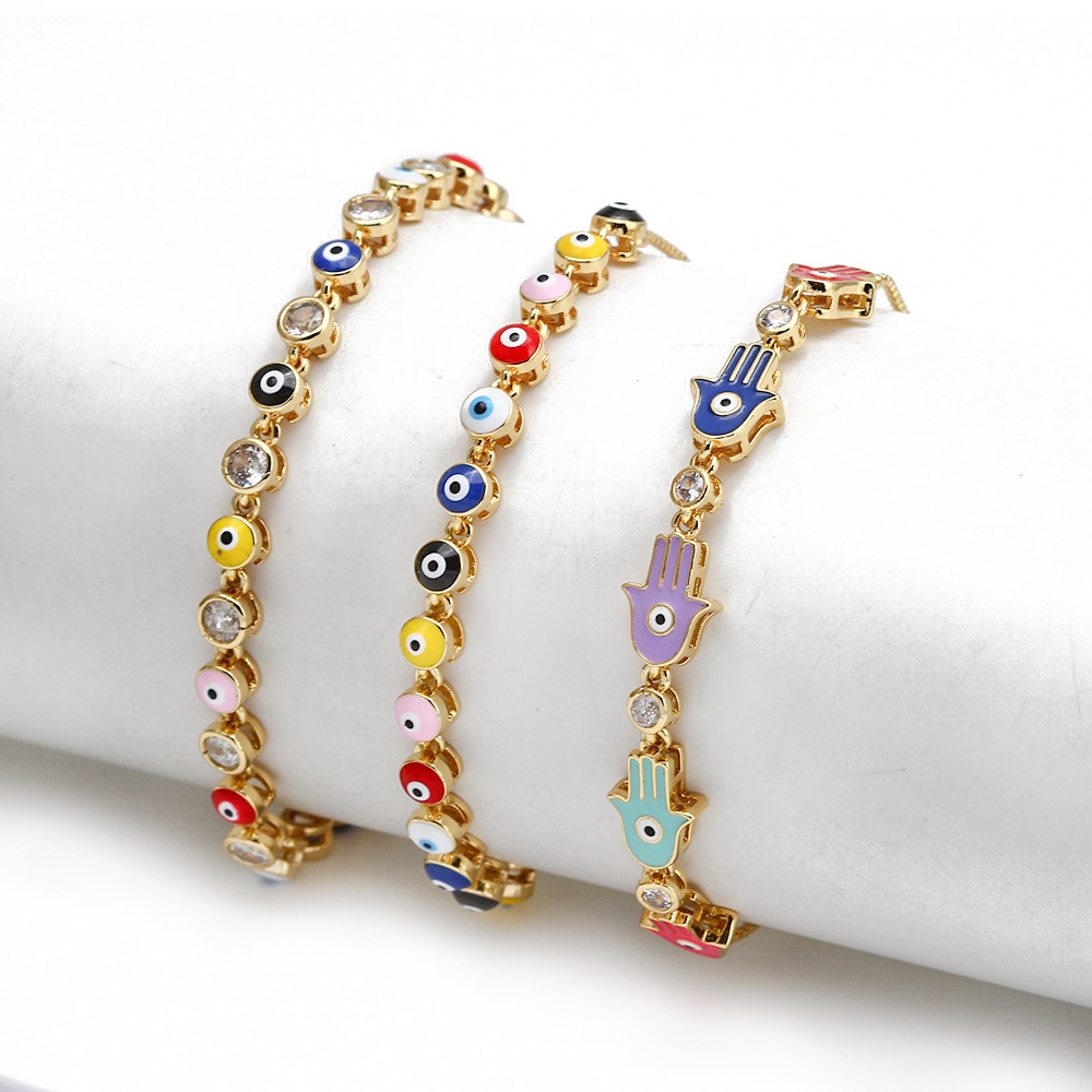 Fashion Devilu0027S Eye Copper Enamel Inlay Zircon Bracelets 1 Piece