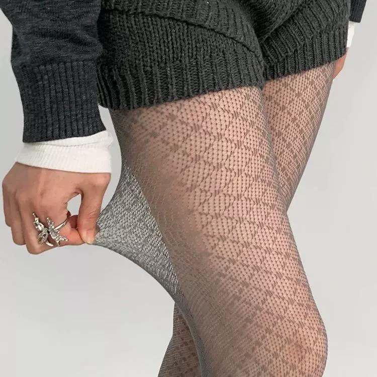 Женские сексуальные серо-черные шелковые чулки y2k millennium hot girl с сеткой, серые panty pantyhin носки