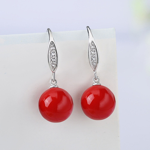 Natural Agate hanfu fairy dress Earrings  for women girls 925 Silver Jewelry Ear Hook Short Style Prevent allergy Earrings round bead earrings