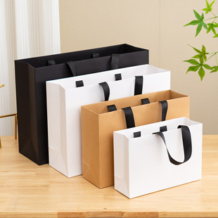 Simple cowhide gift bag shopping bag clothing handbag in stock thread rope packaging bag thread rope embedded rope