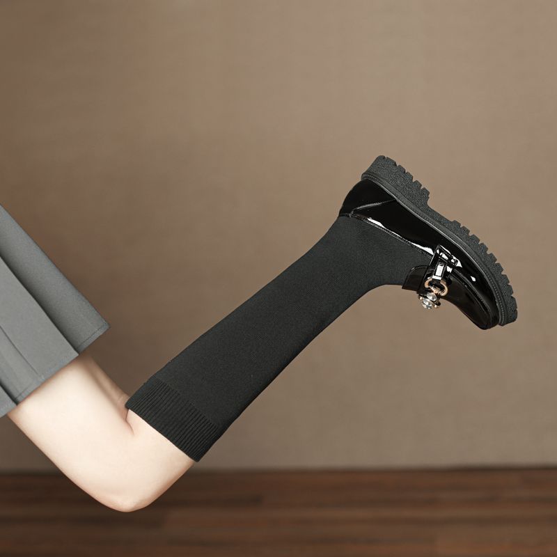 Girls' Long Boots 2025 Spring & Fall Style Big Kidsren's Black Single Boots Kidsren's Martin Short Boots Fashionable Princess Socks Boots