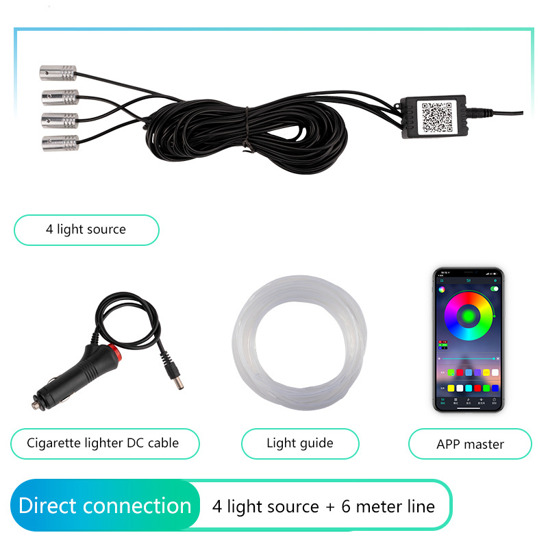 Thuning-free car atmosphere lamp optical fiber line cold light 64 color car atmosphere lamp APP control application