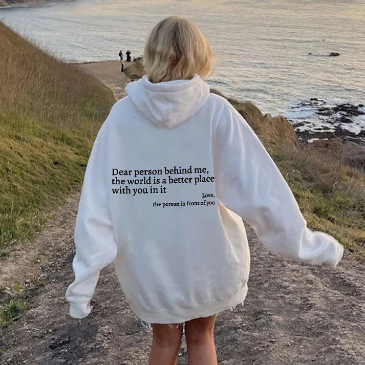 Women's Sweatshirt Plain Letter Print Kangaroo Pocket Drawstring Print Hoodie Oversized