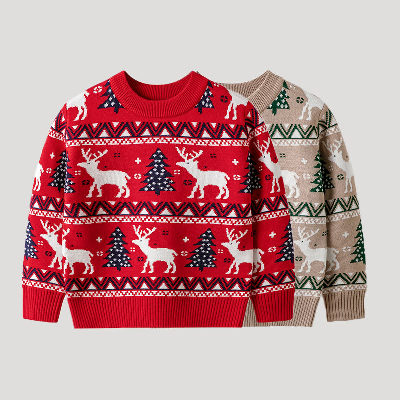 Autumn Winter Boys And Girls Baby Christmas Moose Sweater Children's Pullover Knitwear For Children_voghion.com