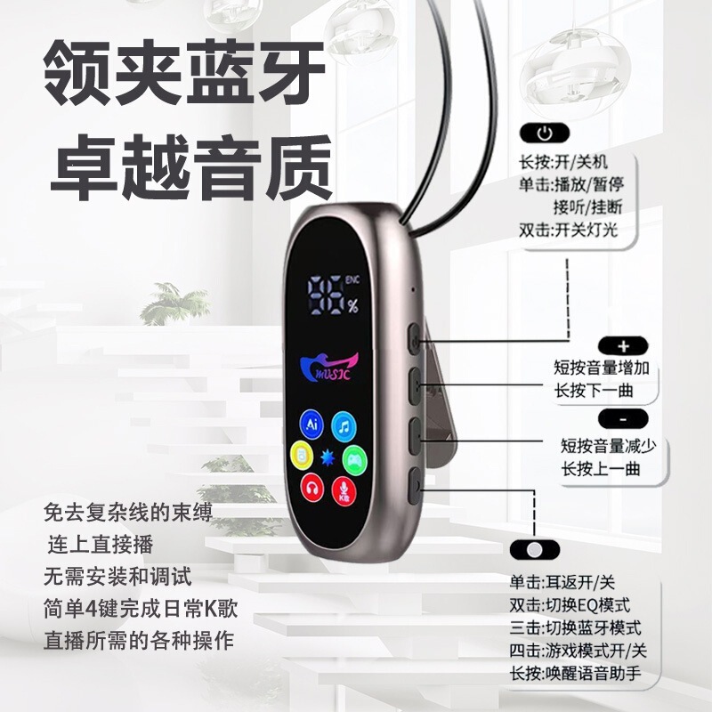 S20 Earphones for Karaoke, Clip-On Bluetooth with Long Battery Life, Color Screen, Singing Ear-Monitoring, Supports Tf Card, Universal, 2026 New Model