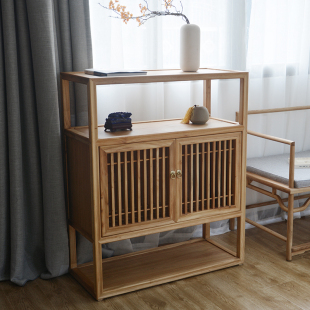 New Chinese Style Solid Wood Sideboard Storage Cabinet Tea Side Cabinet Entrance Cabinet Living Room Black Walnut Two-Door Storage Cabinet