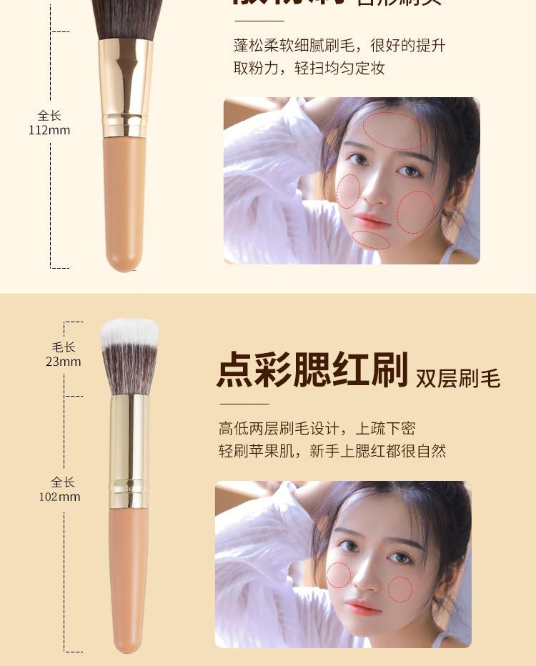 Cangzhou Mini 9-piece makeup brush set for beginners, portable travel brush, loose powder and contouring undefined
