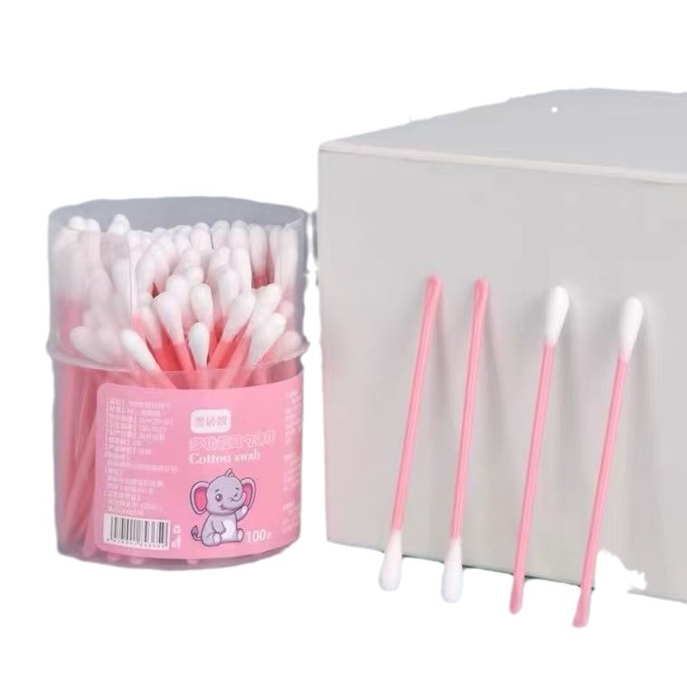 Cuchara de orejas doméstica 2 - en - 1 100 tampones de algodón en caja, núcleo de plástico de algodón de doble cabeza, limpieza de orejas desechable, doble uso