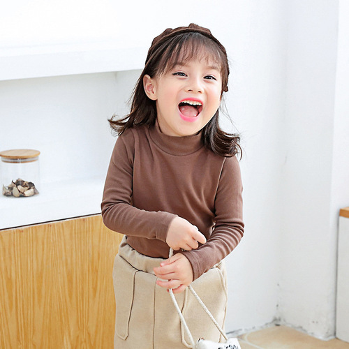 Children's Long-Sleeve Top with Elastic Spandex and Fleece Lining - New Autumn/Winter Style, Unisex for Boys and Girls, Same Version, Semi-High Collar, Warm and Cozy