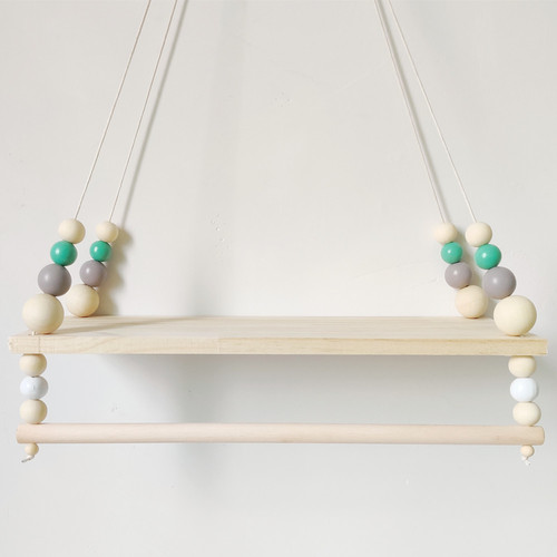 INS Nordic style wooden beads double-layer gray log storage board wooden beads swing frame children's room model room soft decoration