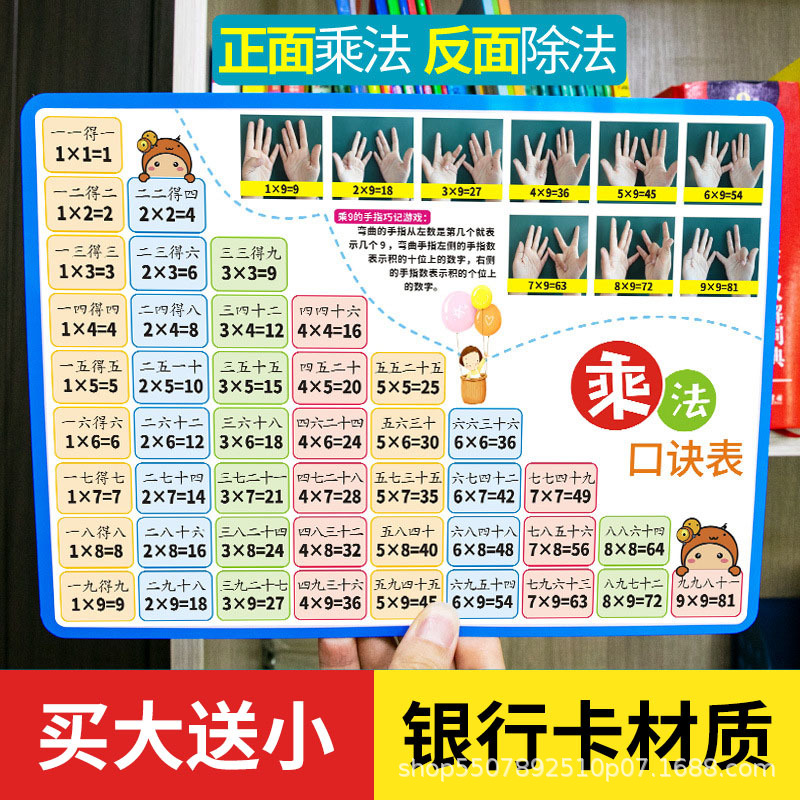 Estudiante de escuela primaria matemáticas novena Tabla de fórmula de multiplicación puede llevar tarjeta de estudiante División suma y resta tarjeta