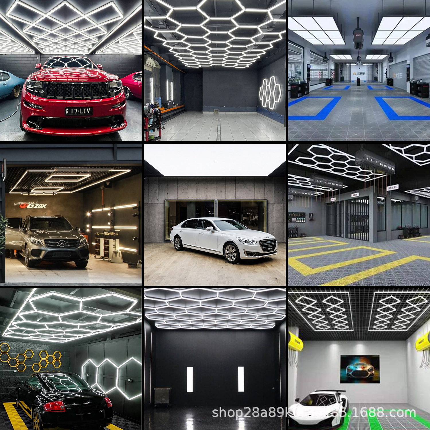 Lámpara de trabajo para estación de lavado de autos de aluminio, luz de panal para estética automotriz, luz LED para taller 4S, luz de techo para taller de reparación, luz diurna para lavado de autos