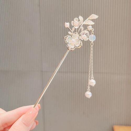 Orchid of the valley flower ancient style rocking hairpin style classical pearl Hanfu hairpin hairpin tassel cheongsam bun hairpin high-end