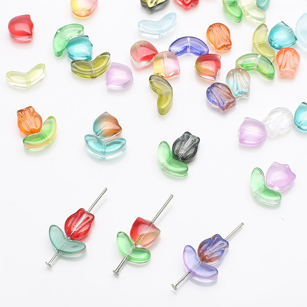 DIY Jewelry Accessories Classification 20 Sets Per Pack 5 * 14mm 8 * 10mm Glass Flower DIY Jewelry Accessories Beads