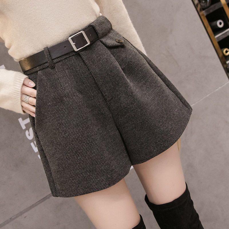 Woolen Shorts for Women's Autumn and Winter Outer Wear 2025 New High-Waist Slimming Look A-Line Wide-Leg Pants Versatile Black Woolen Boot Pants Woolen Shorts for Women's Autumn and Winter Outer Wear 2025 New High-Waist Slimming Look A-Line Wide-Leg Pants Versatile Black Woolen Boot Pants