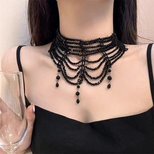Dark Retro Gothic Lolita Choker Necklace Cross-Border Personalized Design Ins Multi-Layer Tassel Necklace