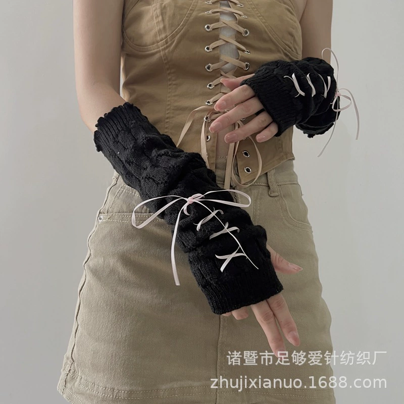 Xia Nuo Pure Dark Loli Wind Finger Sleeve Ribbon Tie Gloves Gloves Европейский и Американский стиль, Острый девчонес street cool girl 251