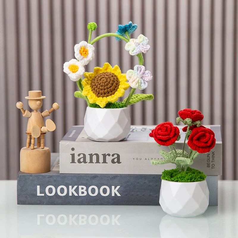 Производитель ручной шерстяной вязаный пластиковый цветочный горшок дрожащий звук мини маленький белый горшок бриллиантовый декоративный горшок