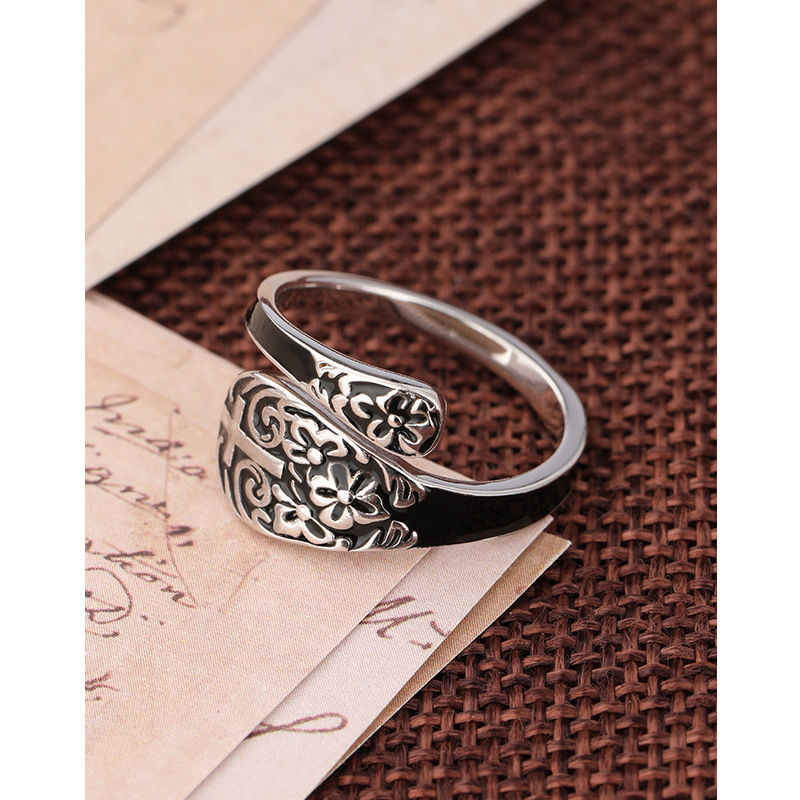 Cruz-Frontera de goteo de aceite caliente anillo de plata esterlina 925 personalidad anillo de viento oscuro hombres nicho índice dedo anillo