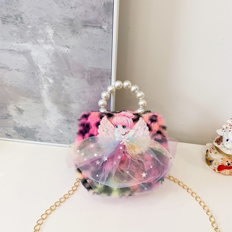 Nuevo leopardo arco bolso infantil peluche princesa de dibujos animados chica bolso de perlas bolso de hombro monedero