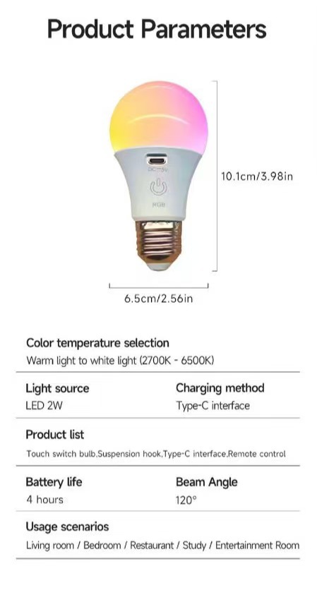 Sınır Ötesi Çok Satılan USB Şarjlı E27 E26 Ampul Üç Renkli RGB LED Ampul Uzaktan Kumanda Dokunmatik Anahtarlı Acil Lamba