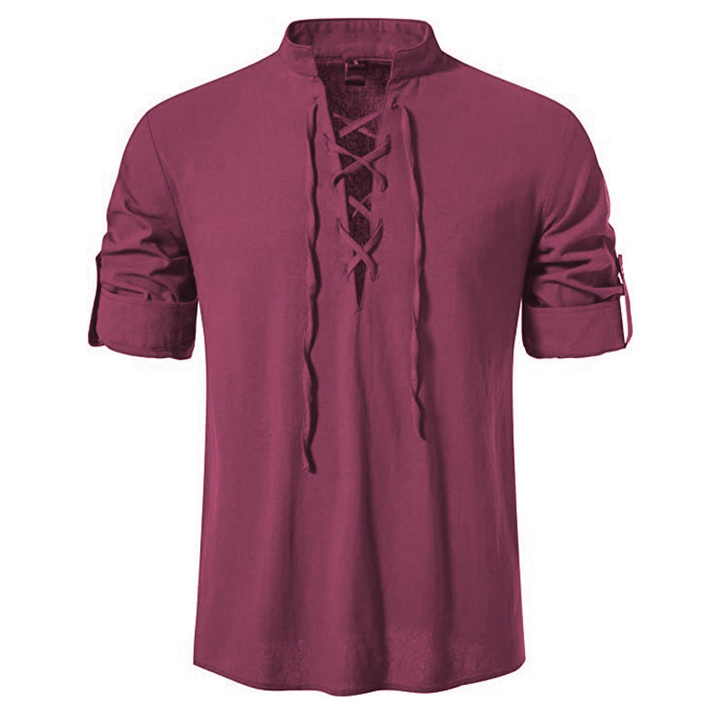 2026 New Foreign Trade Model Amazon Men's Stand Collar Long Sleeve Shirt Cotton Linen Henley Shirt Hippie Casual Beach Shirt 2026 New Foreign Trade Model Amazon Men's Stand Collar Long Sleeve Shirt Cotton Linen Henley Shirt Hippie Casual Beach Shirt