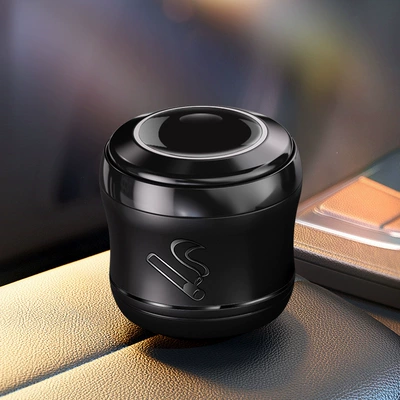 Car Ashtray, Car Ashtray, Creative and Personalized, Multi-Functional, Universal, One-Click Opening, Car Supplies with Lights in the Car (Car ashtray) - without-pattern-short-version