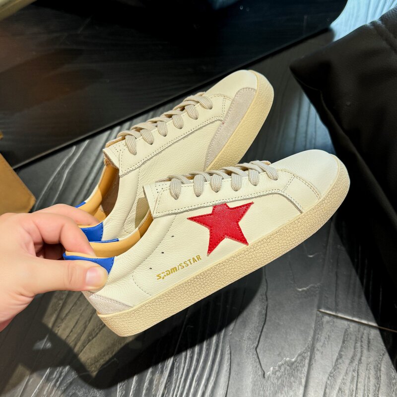Korean Style Retro First-Layer Cowhide Star White Shoes for Women 2025 Autum New Style Comfortable and Lightweight Sports and Leisure Sneakers