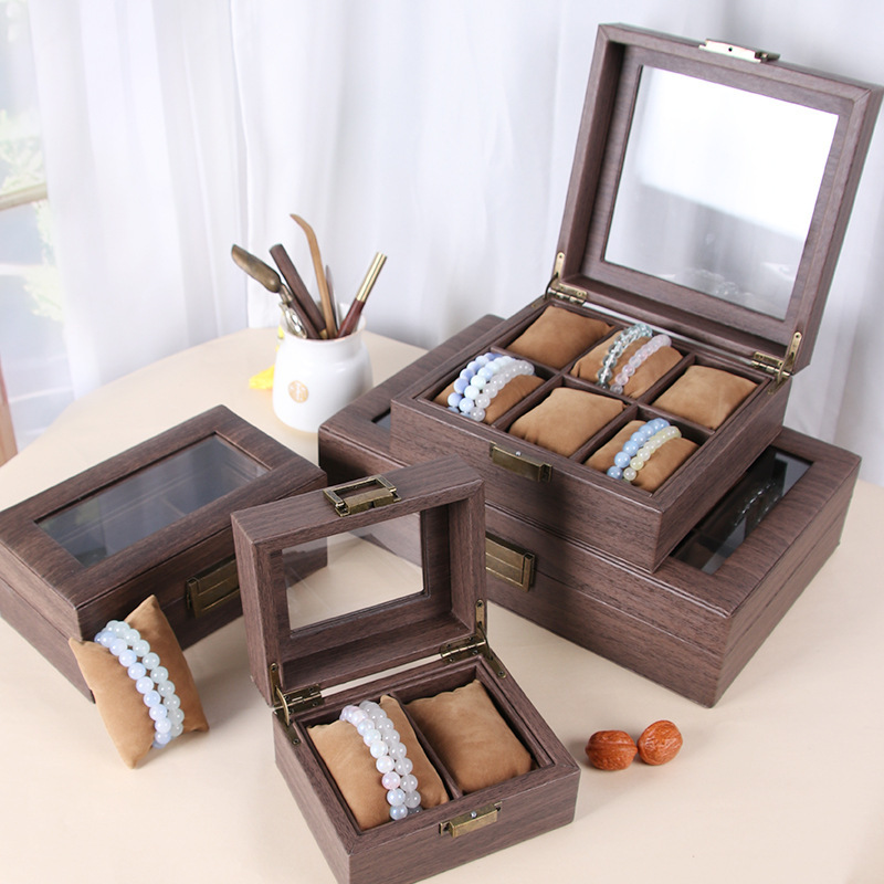 Retro Wood Grain Leather Watch Box Pu Leather Watch Packaging Box Dustproof Transparent Watch Storage Box Display Box Wholesale