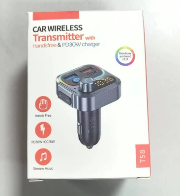 T58 Car Bluetooth Mp3 Player Pd30W+Qc18W Car Bluetooth Fm Player with Colorful Ambient Lights (Car mp3) - t58-car-mp3