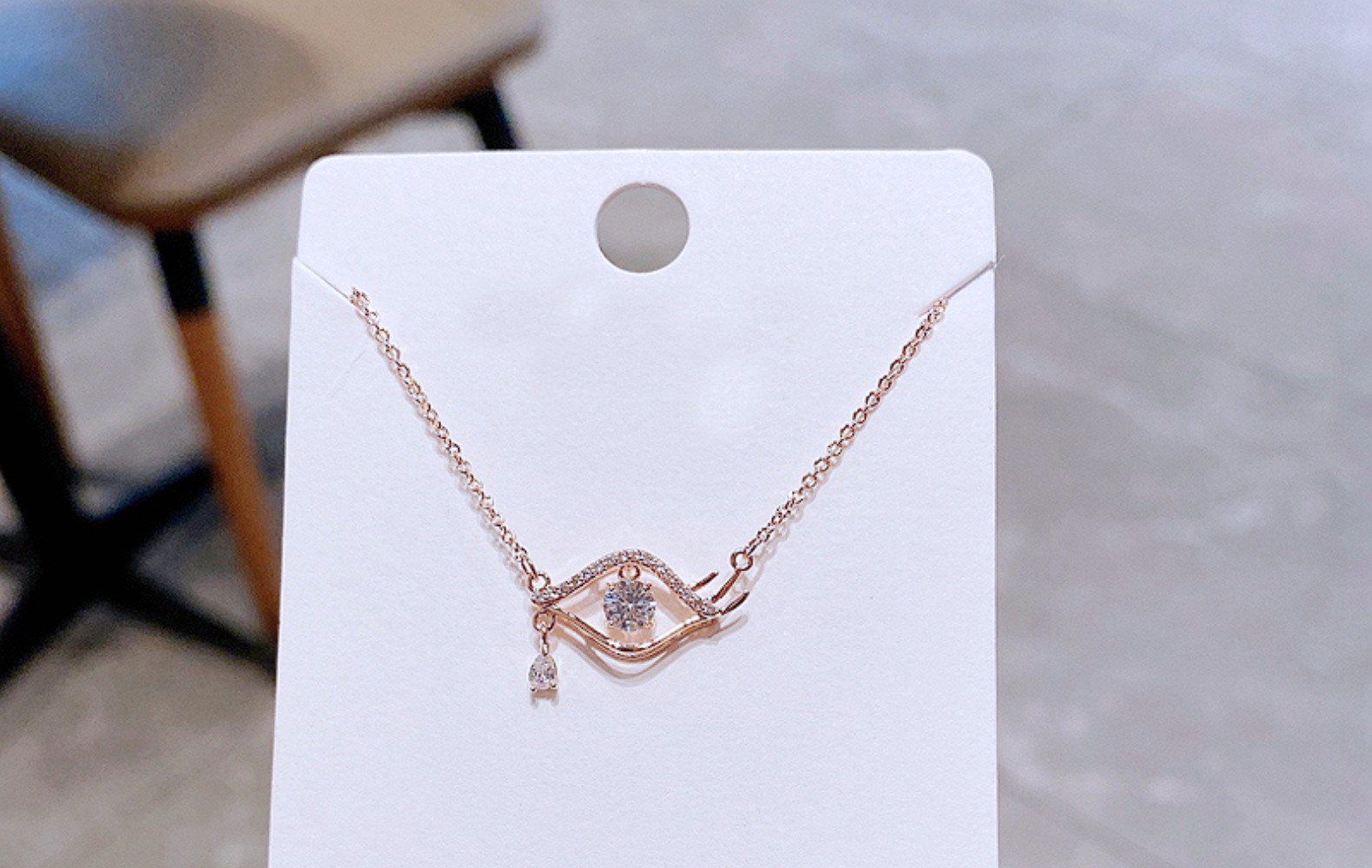 High-grade Ins Cool Style Fashion Zircon Tears Eye Clavicle Chain Graceful Personality Necklace For Women Cross-border Sold Jewelry display picture 5