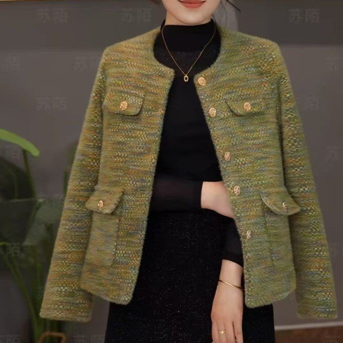 一件代发直播爆款2025秋季新款时尚圆领小香风女装小西装外套上衣|undefined