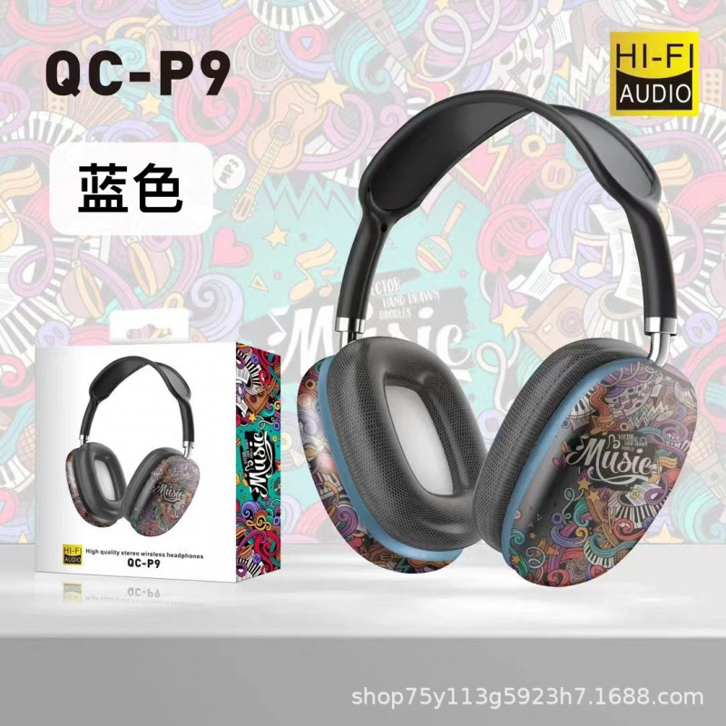 Nuevos auriculares de graffiti creativos de la marea nacional P9 transfronterizos Amazon inalámbrico Bluetooth modelo privado auriculares directos de fábrica