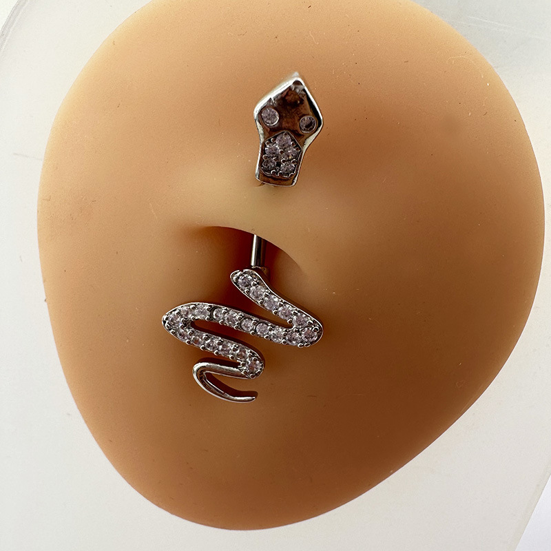 Schlangen-Bauchnabelpiercing mit Zirkonia-Besatz, personalisierter europäischer und amerikanischer Piercingschmuck im Großhandel, grenzüberschreitend_voghion.com