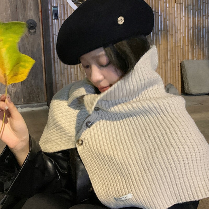新商品のボタンで首を囲む女性秋冬韓版百合頭保温首保護ニットの首カバーのストールの外に高級感があります。|undefined