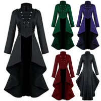 Evening Dress European Style, Long Sleeve High-Low Hem with Military Button Detail, Multi-Color