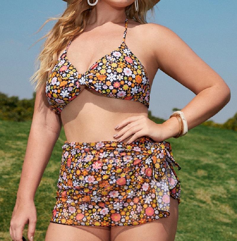 plus size printed pleated bikini NSVNS117433