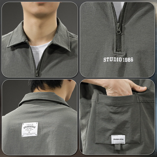 Autumn retro travel shirt with zipper