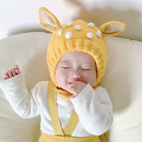 Baby Hat Autumn and Winter Infant Pure Cotton Cute Male and Female Baby Wool Hat Winter Warm and Versatile Children's Ear Protective Hat