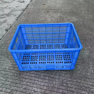 促销蔬果工厂仓储物流运输带提手框 水果塑料箩 铁耳套叠筐开口萝